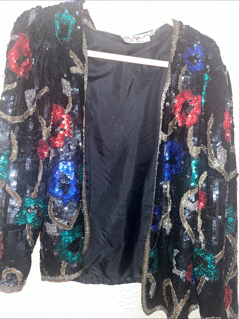 Scala Black Sequin Blazer with Red, Blue, Green & Gold Accents